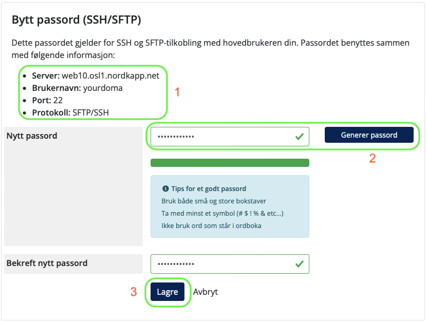 SSH/SFTP informasjon