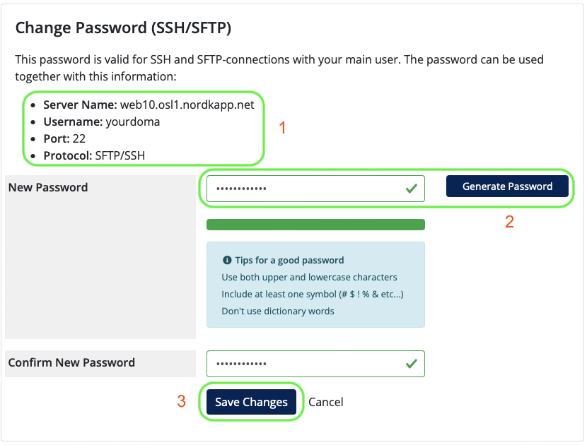 SSH/SFTP informasjon